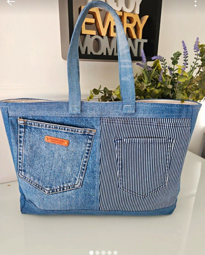 Hand crafted denim tote - hand,
