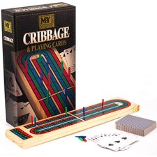 Traditional Wooden Cribbage Board Game Folding 3 Track 9 Pegs & Playing Cards