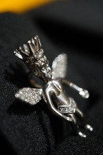 18K White Gold Plated Angel Pendant with Crown & Diamond Wings – Hip Hop J