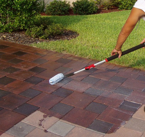 Wet look driveway sealer - driveway, block