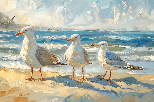 Seagulls beach seaside - seagulls, canvas