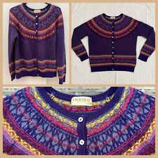 M&S Indigo Fair Isle Knit Yoke Cardigan 10 Traditional Nordic Boho Winter Xmas