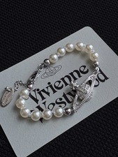 Vivienne Westwood Bas Relief Pearl Bracelet Silver Crystal Orb