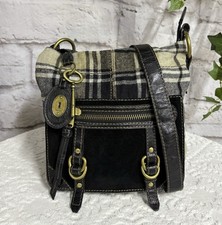 👜FOSSIL Ladies Hobo Style Medium Leather & Fabric Satchel Style Crossbody Bag👜