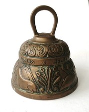 Vintage Small Brass Hand Bell AGNVS X PELICANVS LEO X AQVILA Sanctuary