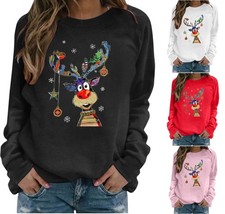 Women Christmas Jumpers Ladies Long Sleeve Crewneck Cute Reindeer Sweatshirt