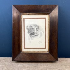 ANTIQUE VINTAGE ILLUSTRATION DRAWING OF A PUG DOG SIGNED BY ARTIST IN WOOD FRAME