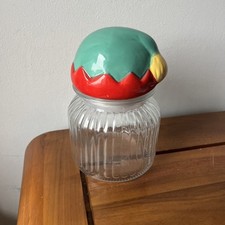 Elf Hat Jar Ribbed Clear Glass