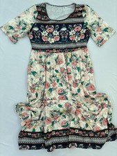 XL Flowy Navy Blue Floral Paisley Boho Maxi Dress 100% Polyester