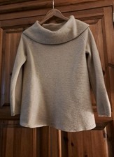 M & S Collection 100% Cashmere Bardot Swing Jumper  Cowl  Neck Sand  UK 12 EU 40