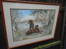 Original watercolour / Gouache of Chocolate labradors by Gillian Harris
