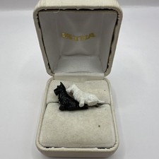Vintage 1940s Celluloid Scottie & Westie Dog Brooch – Black & White Terrier Pin