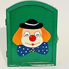 Vtg Wooden Key Cabinet Box Handpainted Clown Design Hidden Storage Box Green 
