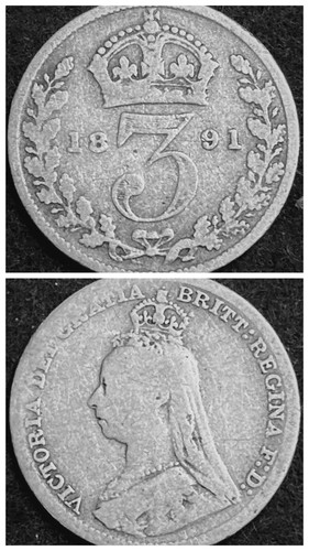 1891 three pence - three, pence.