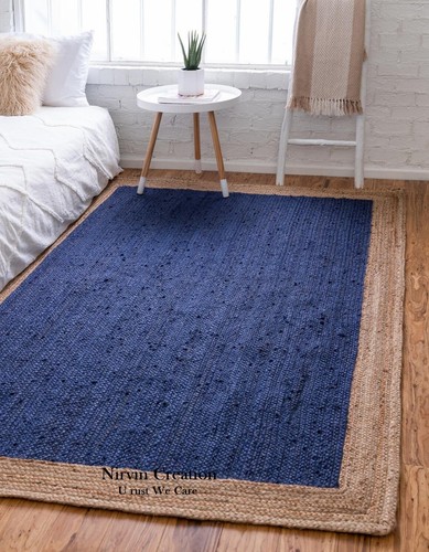 Blue rug jute carpet - rug,