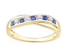 9ct Yellow Gold on Silver Sapphire & Diamond Crossover Eternity Ring sizes J - V