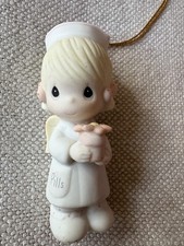Vtg 1986 Precious Moments 3” Nurse Pills Holiday Ornament Pre-loved