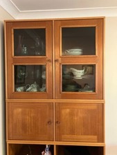 teak stacking cupboard - glass doors, open shelves.