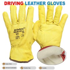 Premium Mens Yellow Leather Work Gloves | Driver HGV Lorry Truck Driving Glove
