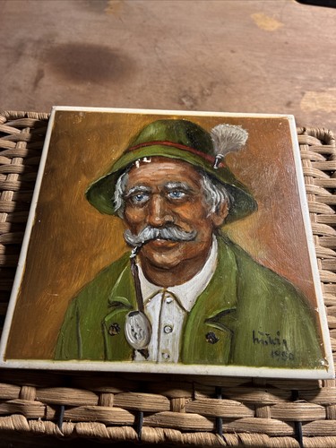 Vintage painted 1950 tile - vintage,