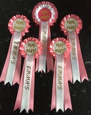 Personalised Pony Party Rosettes, choice of colour in top quality satin 5,10,20