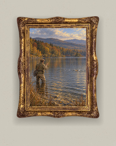 Fly fishing lake - print,, angler