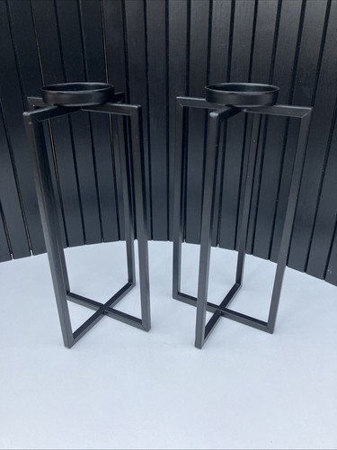 Pair black metal candle - pair,
