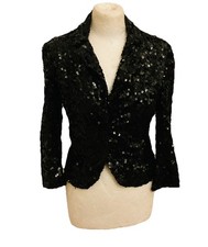 DKNY Jeans black sequin embroidered fitted shimmer jacket blazer M fits UK 8