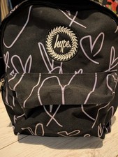 Hype Girls Black and Purple Glitter Scribble Hearts Backpack Rucksack Bag