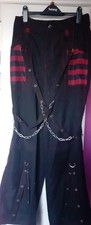 Gothic FLARED Cyber Pant  Electro Punk Rock bondage Rave Trousers BLACK RED