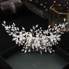 21 x 8cm White Handmade Flower Pearl Wedding Head Pieces Hair comb Accessories