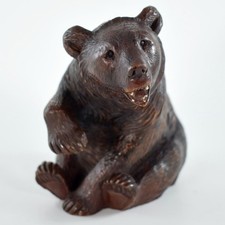 ANTIQUE BLACK FOREST CARVED SEATED BEAR CUB c1880