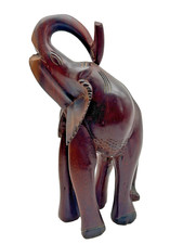 Solid Hand Carved Wooden Elephant Trunk Up Figure African Hardwood Art C10T G374