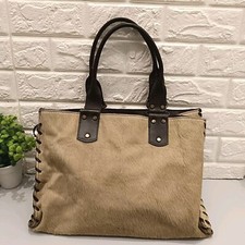 Womens Rachel Trevor Morgan Leather Cow Hide Fur Vintage Tote Bag Camel Handbag 