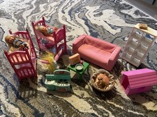 Dolls furniture and 2 dolls