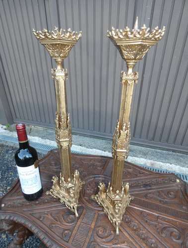 Pair antique brass church - brass,