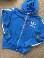 Adidas Men’s tracksuit Hooded Blue & Wire Stripe Top Size M Exc Con
