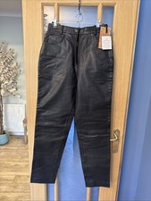 Genuine  Leather Trousers UK 14 Lined New With Tags Skin Tones Black Fits Small