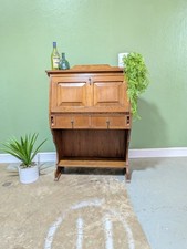 Vintage Light Oak Bureau Two Drawers Students Desk Sideboard 