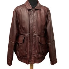 Vintage Mens Brown Lamb Leather Jacket Bomber Blouson Style Size Large Zip