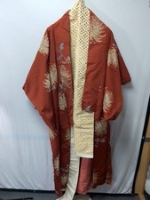 Vintage Japanese Silk Embroidered Kimono Geisha Floral Pattern Traditional Robe