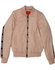 GUESS Womens Graphic Padded Bomber Jacket UK 14 Medium Pink Polyester EV01