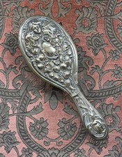 Art Nouveau Ornate  Silver Plated Hair Brush, 3 Faces, A Little Repair Needed 