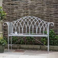 2 Seat Vintage Garden Bench - Wrought Iron, Grey Antique Finish, Easy Assembly