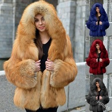 Soft Fox Fur Long Thick Winter Ladies Coat Hooded Jacket Warm Parka Size S-4XL#A