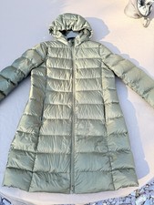 M&S Dark Green Stormwear Feather/Down lightweight Long Jacket, Det.hood UK 14 