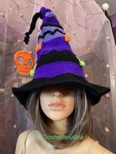 Witch Hat Crochet Black Purple Festival Halloween Party Boho 15 Crochetbysalina
