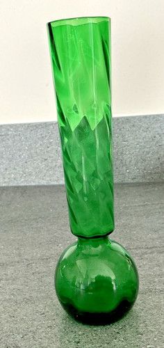 Vintage green glass bud - , vase