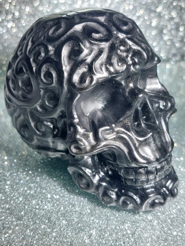 Black obsidian carved skull - obsidian,