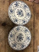 Johnson Brothers Indies Pair of Medium Dinner Plates Blue and White
